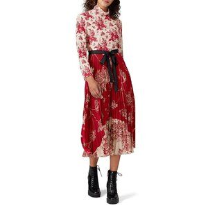 Red Valentino Red Cream Floral Pleated Maxi Dress Women's Size 40 (US 4)